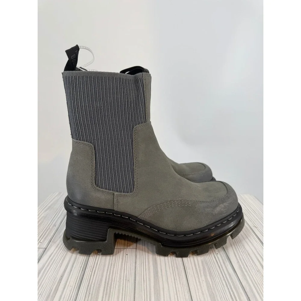 Dr.Martens Corran Chelsea Waxy Boots Grey Suede Heeled Platform Lug Sole Wmns 10